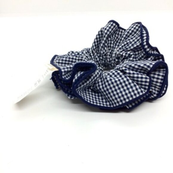 SEZANE GINGHAM Scrunchie Large Navy White Cotton Ponytail Hair Accessory main image 6